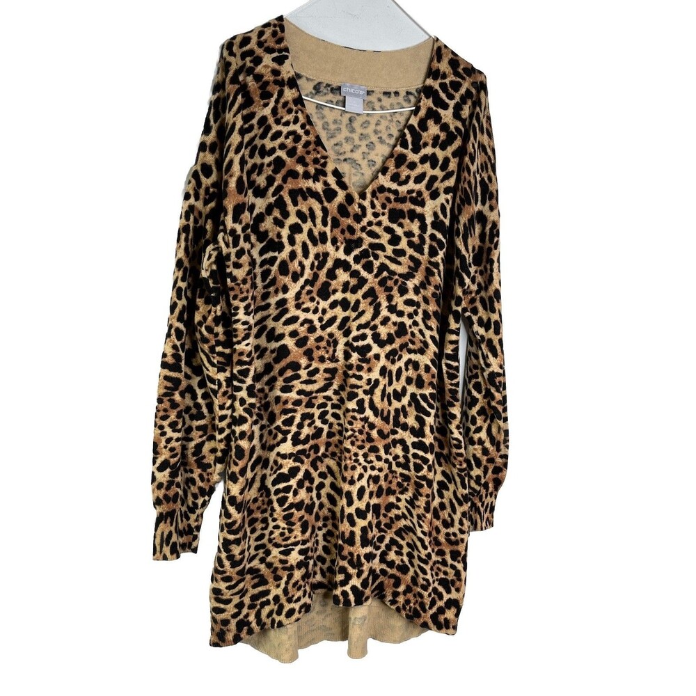 Chicos Cashmere Blend Leopard Print blouse 1 Top M 6 8